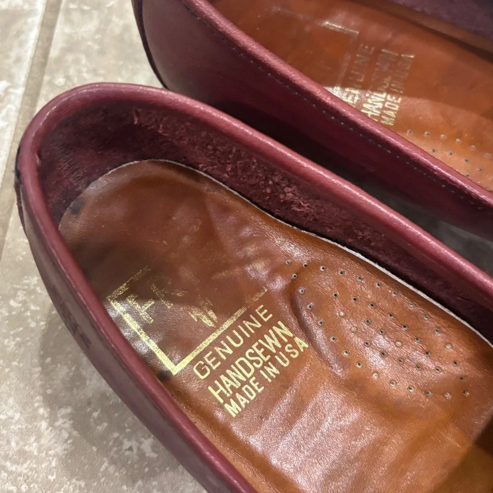 Frye Womens Burgundy Leather Penny Loafers Handsewn Made in USA Oxblood 8.5M